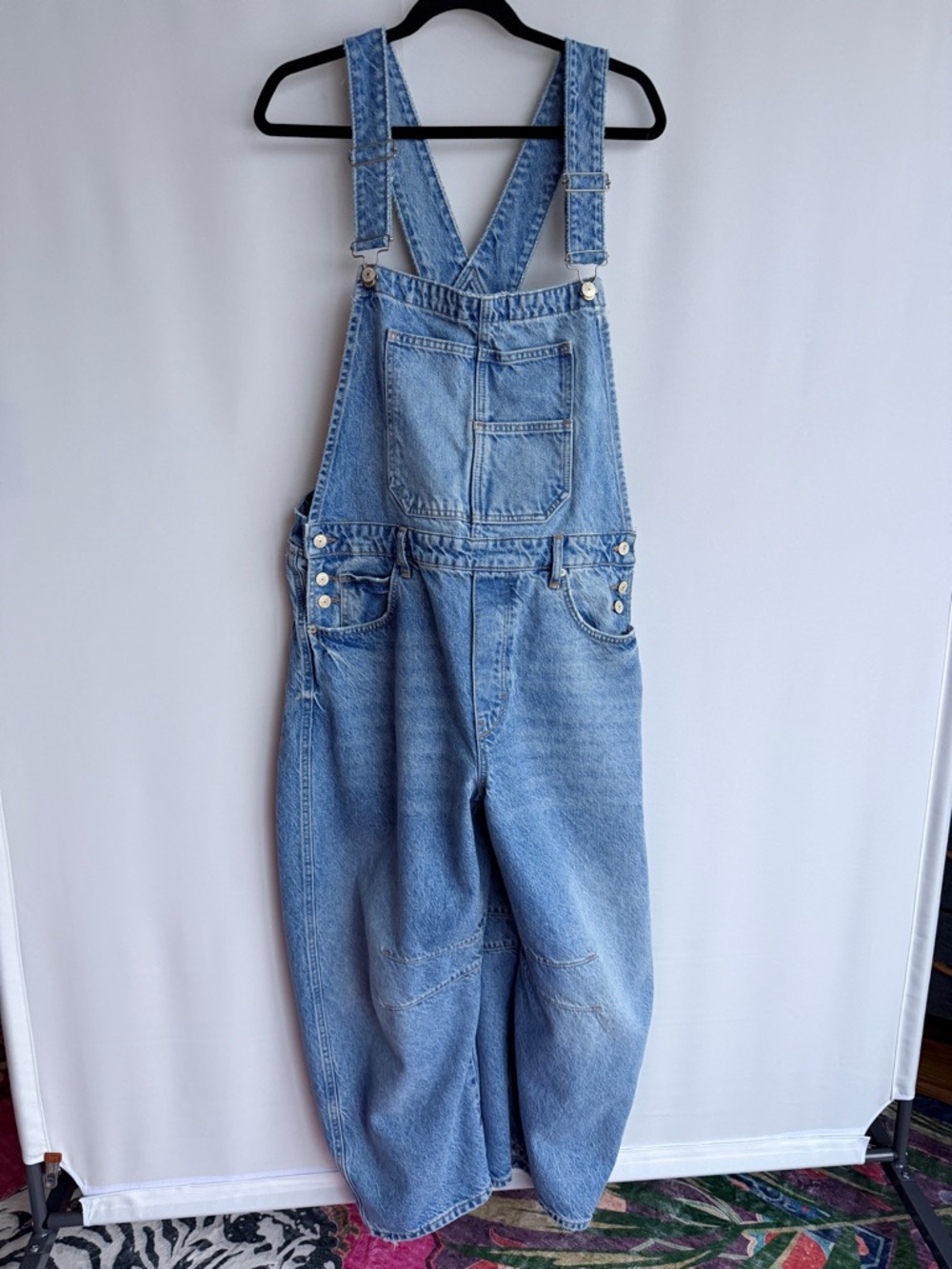 We The Free Good Luck Barrel Overalls XL – Wide Leg Denim Dungarees - Picture 5 of 12